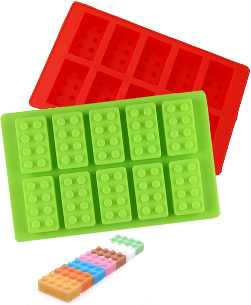 Building Brick Ice Tray or Candy Mold for Lego Lovers! 2 Pack Silicone Ice Cube Molds - Red and G... | Amazon (US)