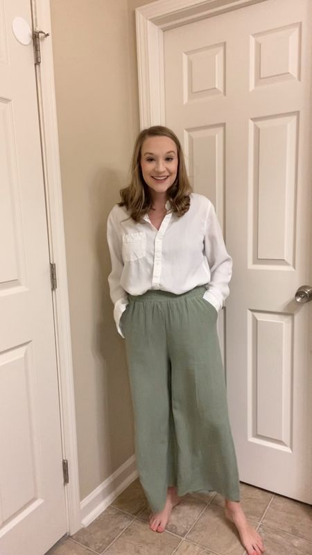 Spring outfit idea!! Linen pants paired with a white button front shirt! Amazon outfit idea!! 