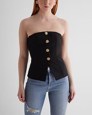 Strapless Novelty Button Split Hem Corset Tube Top | Express