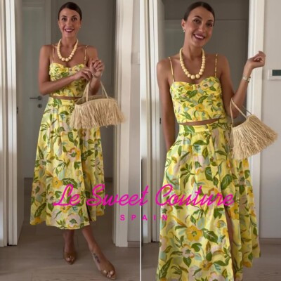 ZARA WOMAN NWT SS25 PRINTED LINEN BLEND SKIRT YELLOW FLORAL 8351/038/119 | eBay US