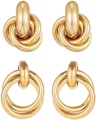 Chunky Gold Knot Earrings Geometric Drop Dangle Earrings Long Twisted Earrings Statement Earring Jewelry for Women | Amazon (US)