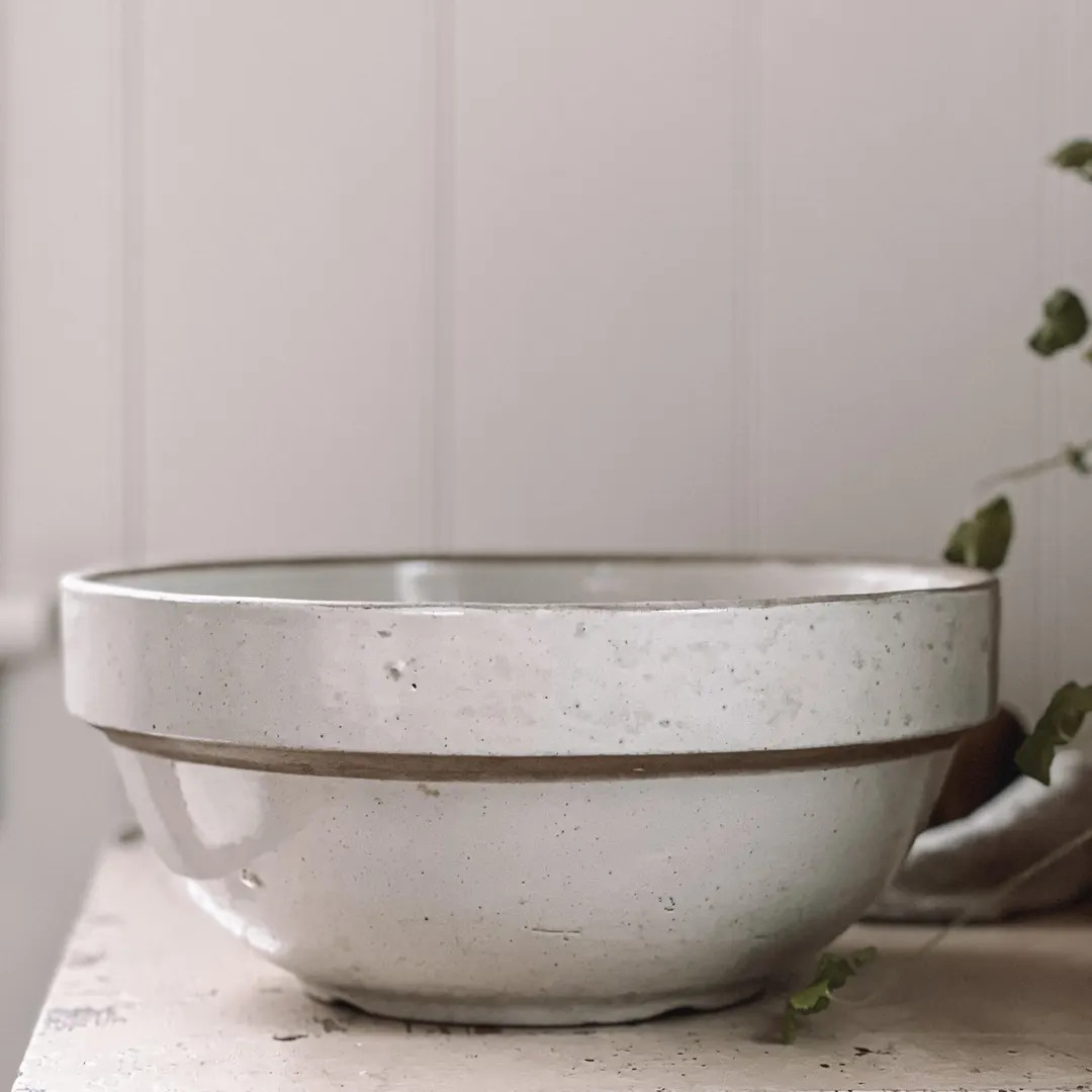 Stoneware Crock Mixing Bowl Light Tan Stoneware Crock Mixing Bowl Transitional Decor Farmhouse Ki... | Etsy (US)