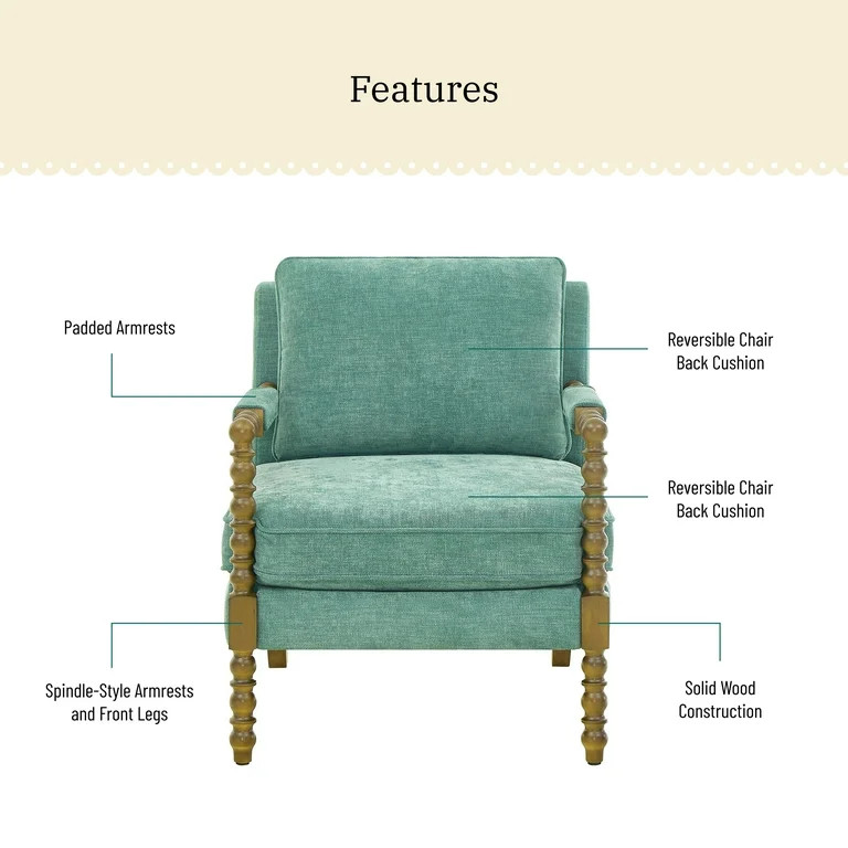 Pioneer Woman Harper Spindle Accent Chair, Jade Fabric Upholstery | Walmart (US)