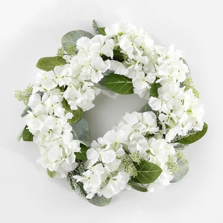 SAFAVIEH Faux 22 Inch Hydrangea & Magnolia Wreath, White/Green | Walmart (US)