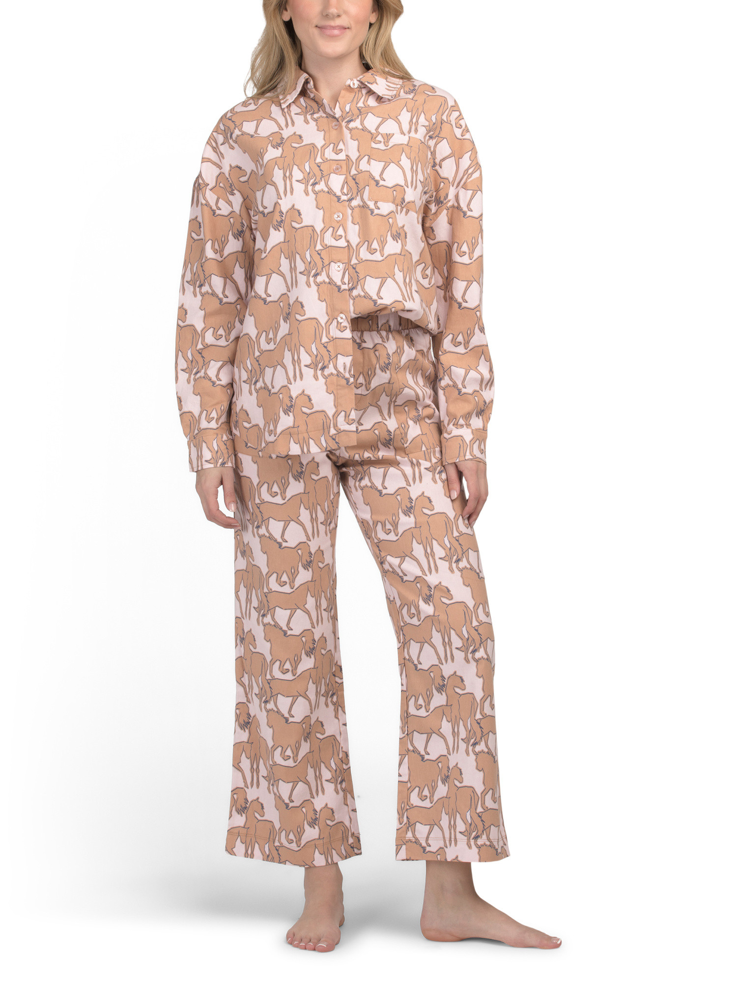 2pc Golden Hour Horses Notch Collar Top And Pants Pajama Set | Family Pajamas | Marshalls | Marshalls