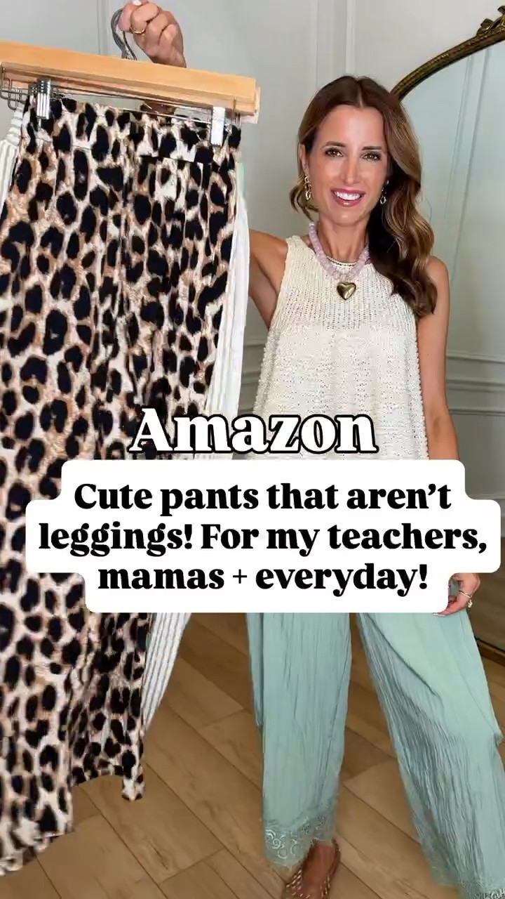 Cute Amazon pants that aren’t leggings! Wide leg pants. Wearing smallest size in each. Summer outfit. Vacation outfit. Mom outfit. Every day outfit. Teacher outfits. Business casual. Leopard pants. Striped pants. Beach pants. XS in bodysuit and smallest size in tops. Jelly ballet flats run a smidge big. I’m a 6.5 and did a 6 in these. Woven ballet flats are TTS.

#LTKootd #LTKPetite #LTKWorkwear