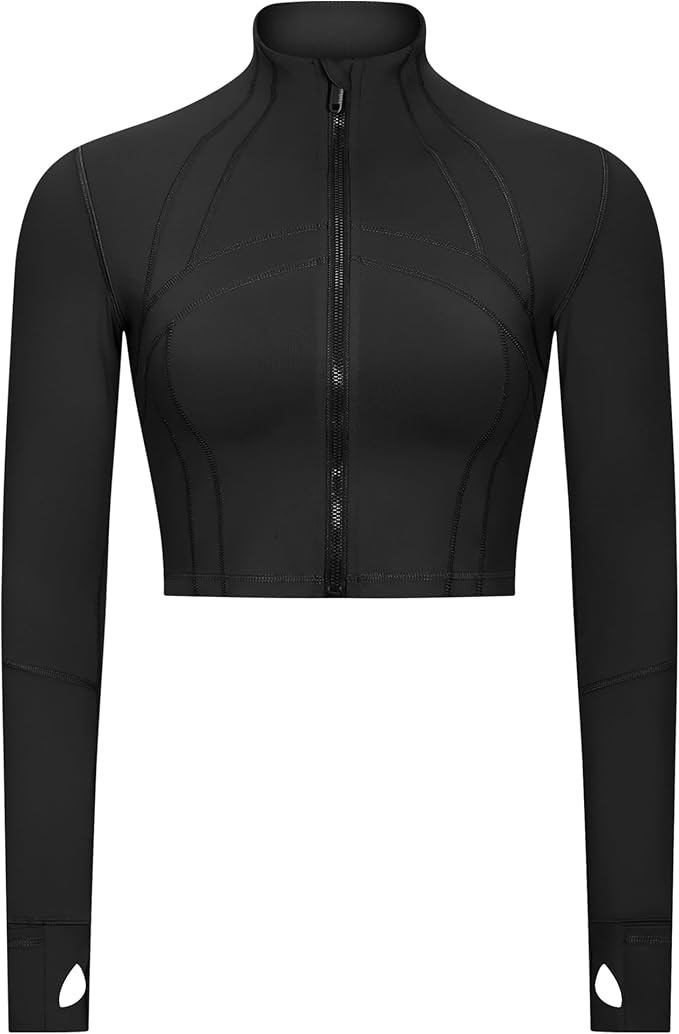 Gacaky Women's Running Full Zip Lightweight Workout Jacket Cropped Slim Fit Tops Gym Yoga Clothes... | Amazon (US)