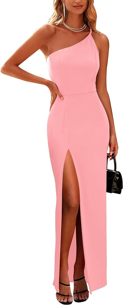 PRETTYGARDEN Women's Summer Formal Wedding Guest Dresses One Shoulder Spaghetti Strap High Slit M... | Amazon (US)