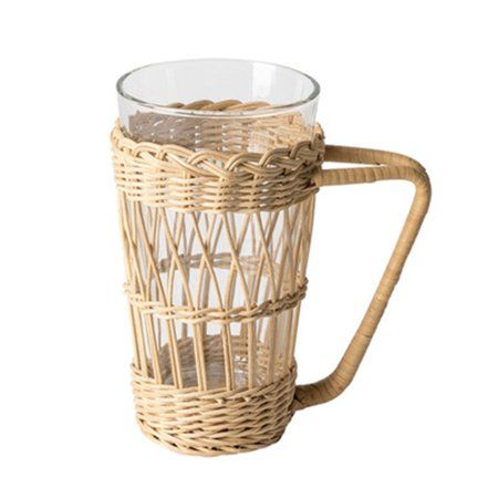 Coffee Cup Insulator Sleeve with Handle & Glass Handmade Rattan Cup Sleeve Glass for Cold & Hot Beve | Walmart (US)