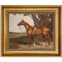 Saddled Chestnut Race Horse Framed Oil Painting Print On Canvas in Antiqued Gold Frame | Etsy (US)