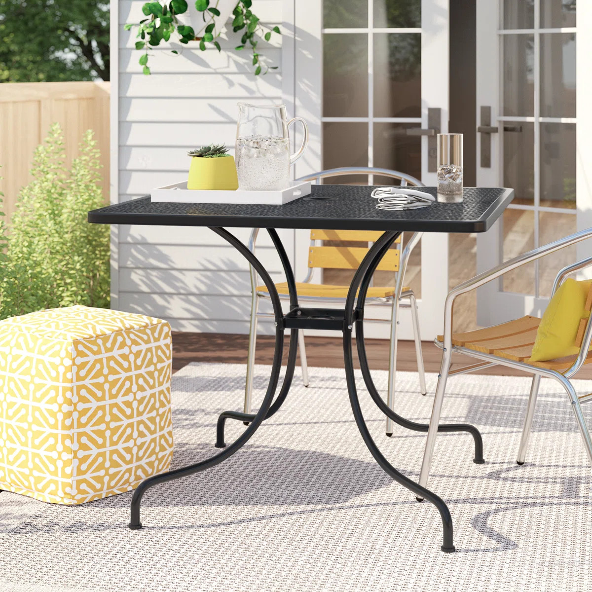 Commercial Grade 35.5" Square Indoor-Outdoor Steel Patio Table with Umbrella Hole | Wayfair North America
