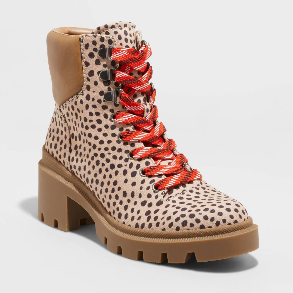 Women's Callie Leopard Print Lace Up Lug Hiking Boots - Universal Thread Brown 9.5 | Target