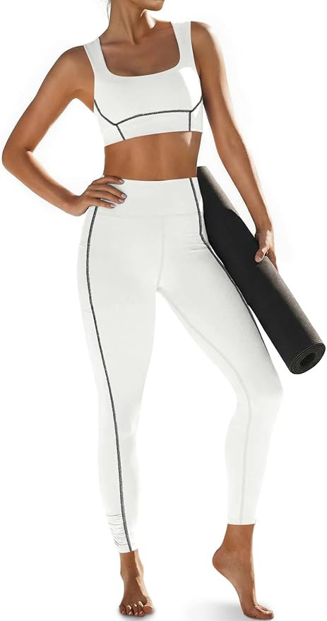 Womens Buttery Soft 2 Piece Workout Sets Sports Bras and High Waisted Leggings with Pockets Athle... | Amazon (US)