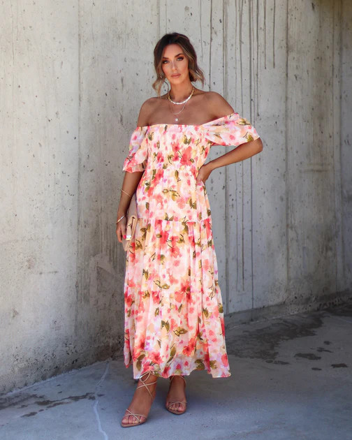 Floral Fantasy Skies Smocked Tiered Puff Sleeve Maxi Dress | VICI