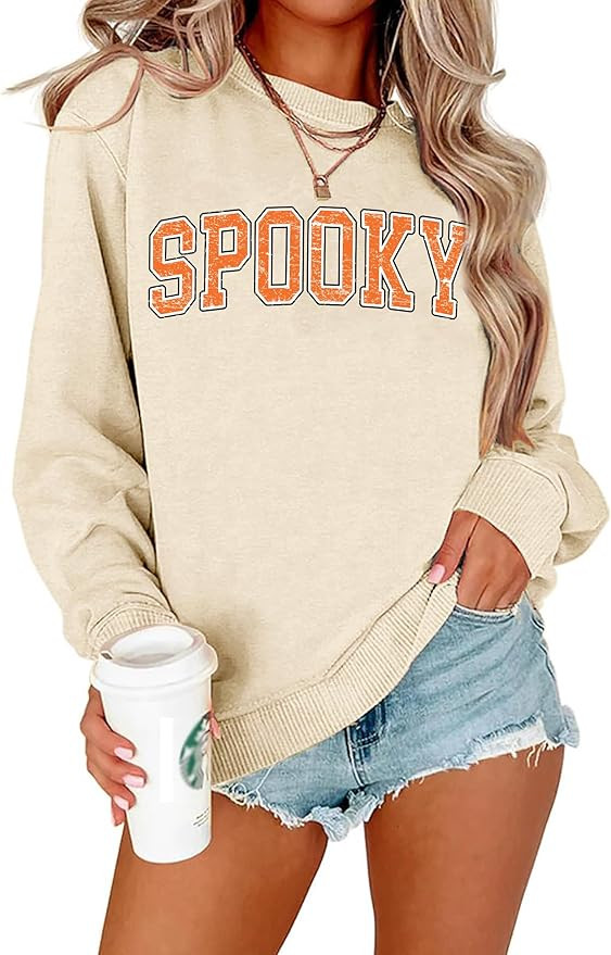 Halloween Sweatshirts Women: Spooky Season Sweatershirt Ghost Shirts Fall Sweater Pullover Top | Amazon (US)