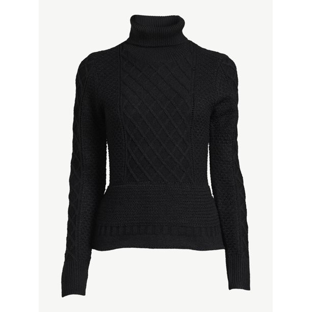Scoop Women's Cable Knit Turtleneck Sweater - Walmart.com | Walmart (US)