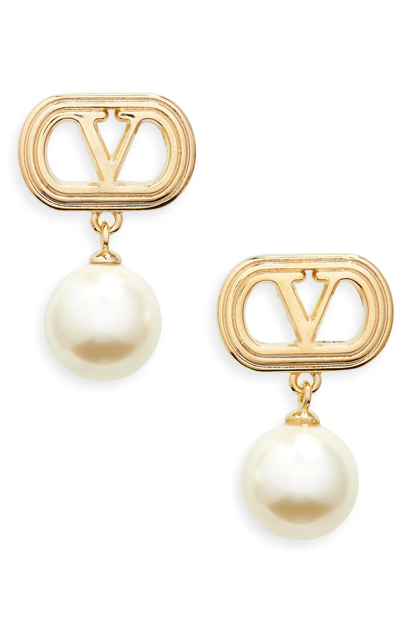 Valentino Garavani Ovalette VLOGO Swarovski® Faux Pearl Drop Earrings | Nordstrom | Nordstrom