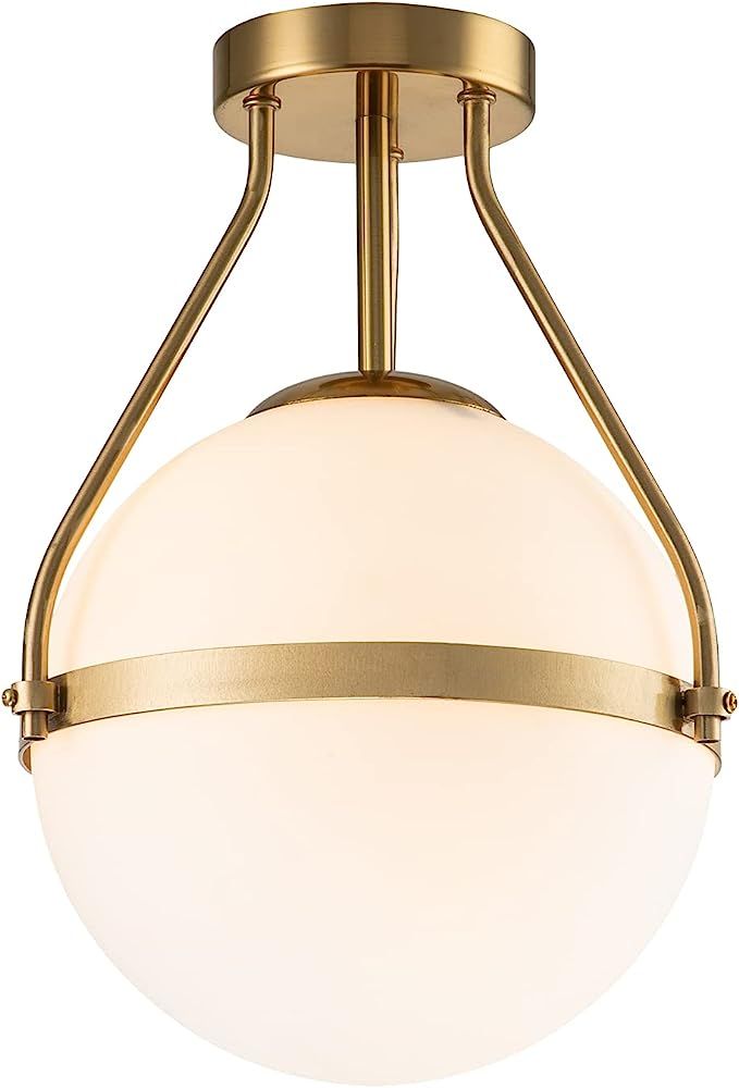 Modern Gold Globe Glass Ceiling Light Mid Century Semi Flush Mount Ceiling Light Fixture Opal Whi... | Amazon (US)