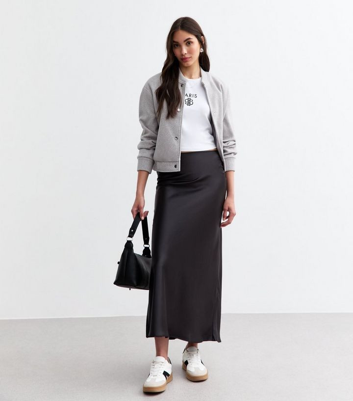 Black Satin Midi Skirt | New Look | New Look (UK)