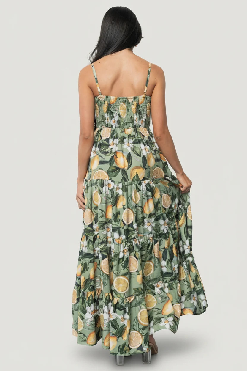 Silvia Tiered Maxi Dress, Sage Lemon Print | Baltic Born | Baltic Born