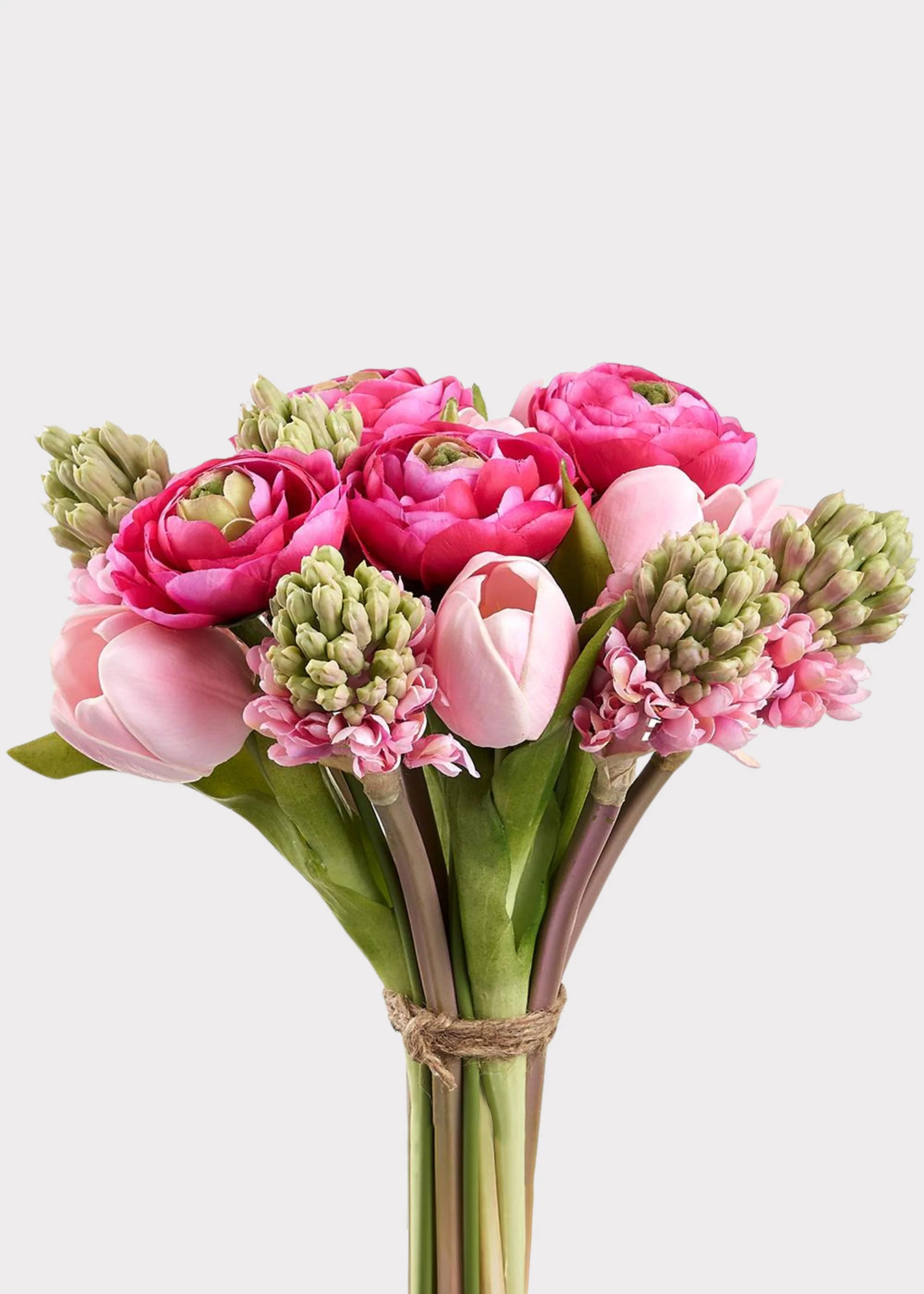 Pink Spring Tulip and Hyacinth Fake Flower Bouquet - 11 | Afloral
