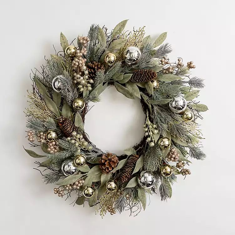New! Merry Metallic Winter Ornaments Wreath | Kirkland's Home