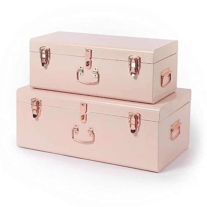 Beautify Blush Pink Vintage Style Steel Metal Storage Trunk Set with Rose Gold Handles - College Dor | Amazon (US)
