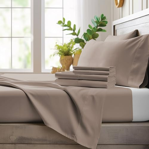 Bamboo Bay 4 Piece Queen Size Sheet Set, 100% Viscose Made from Bamboo, Breathable, Ultra Soft Cooling Bed Sheets for Hot Sleepers, Beddings with Deep Pockets Fit 16" Mattress, Sand Beige | Amazon (US)