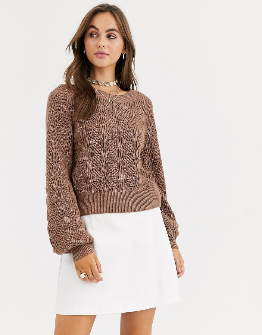 Abercrombie & Fitch balloon sleeve crew neck knit jumper-Brown | ASOS (Global)