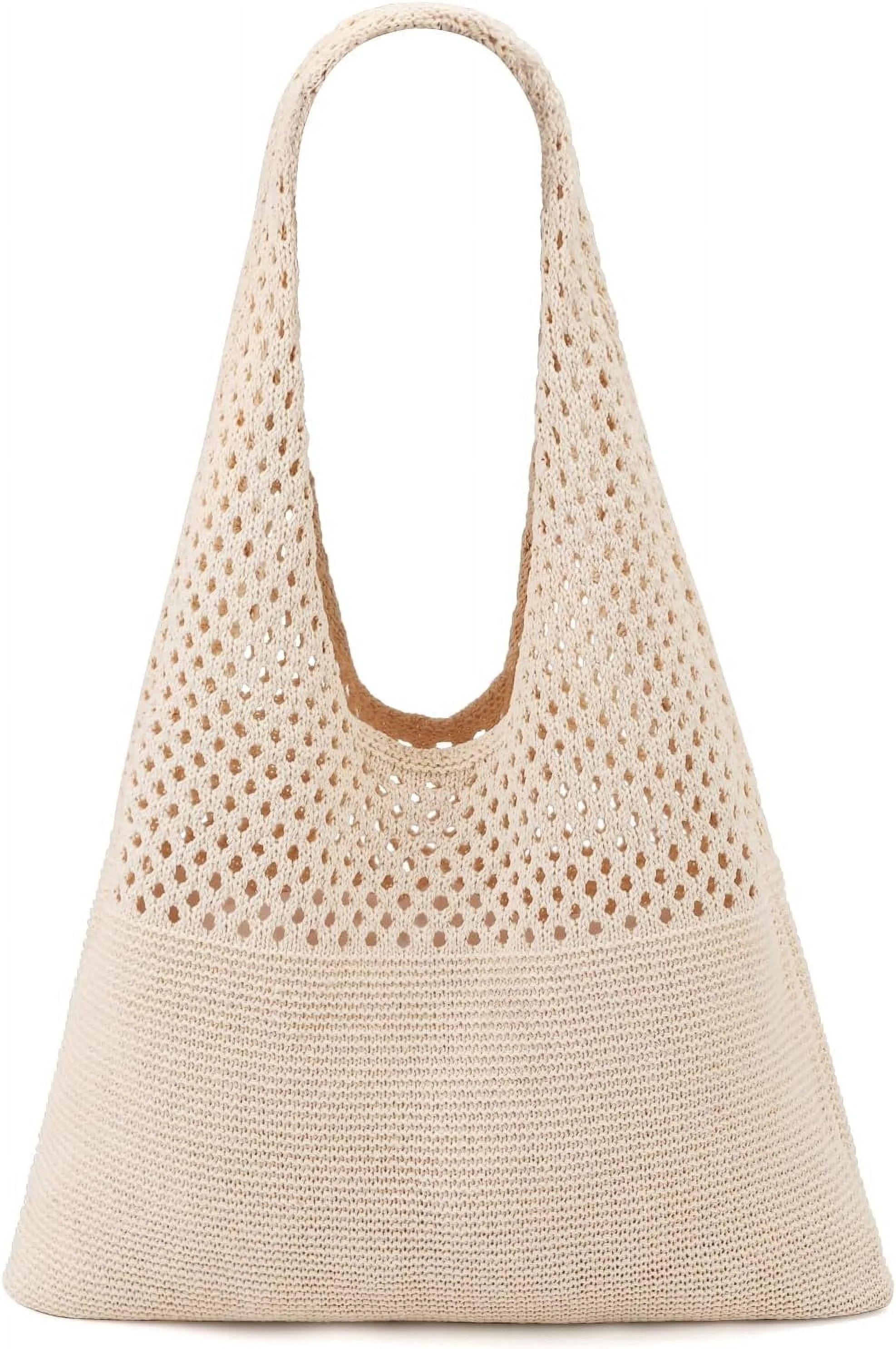 Gocvo Crochet Tote Bag for Women,  Mesh Beach Tote Bag Summer Vacation Aesthetic (Beige) | Walmart (US)