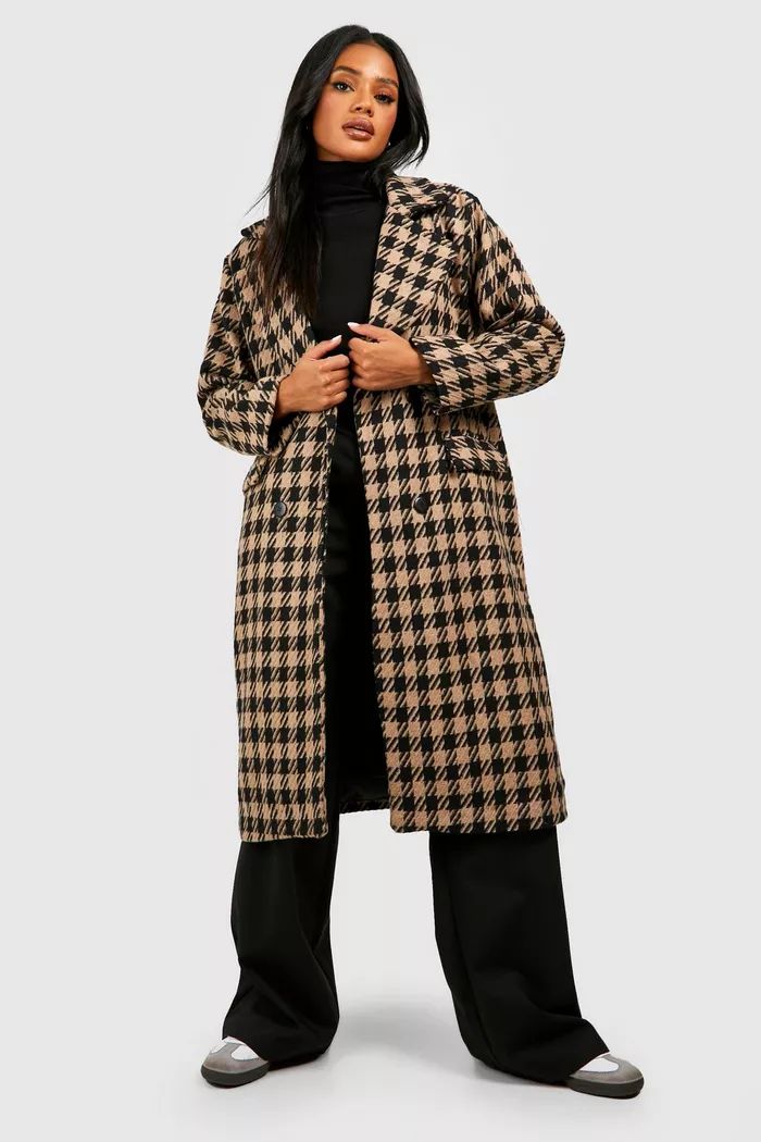 Dogtooth Structured Wool Coat | boohoo (US & Canada)