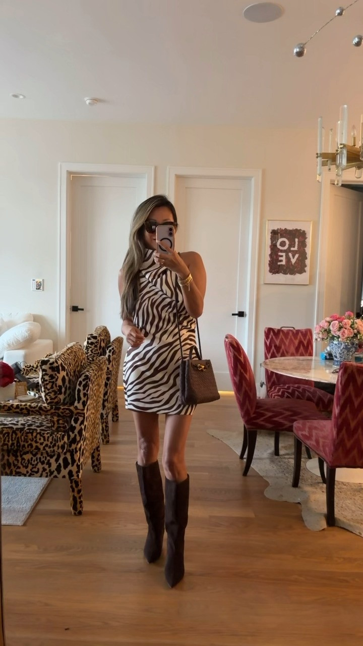 Fall transtional outfit! Zebra print trend, knee high boots, bottega bag dupe 

 
