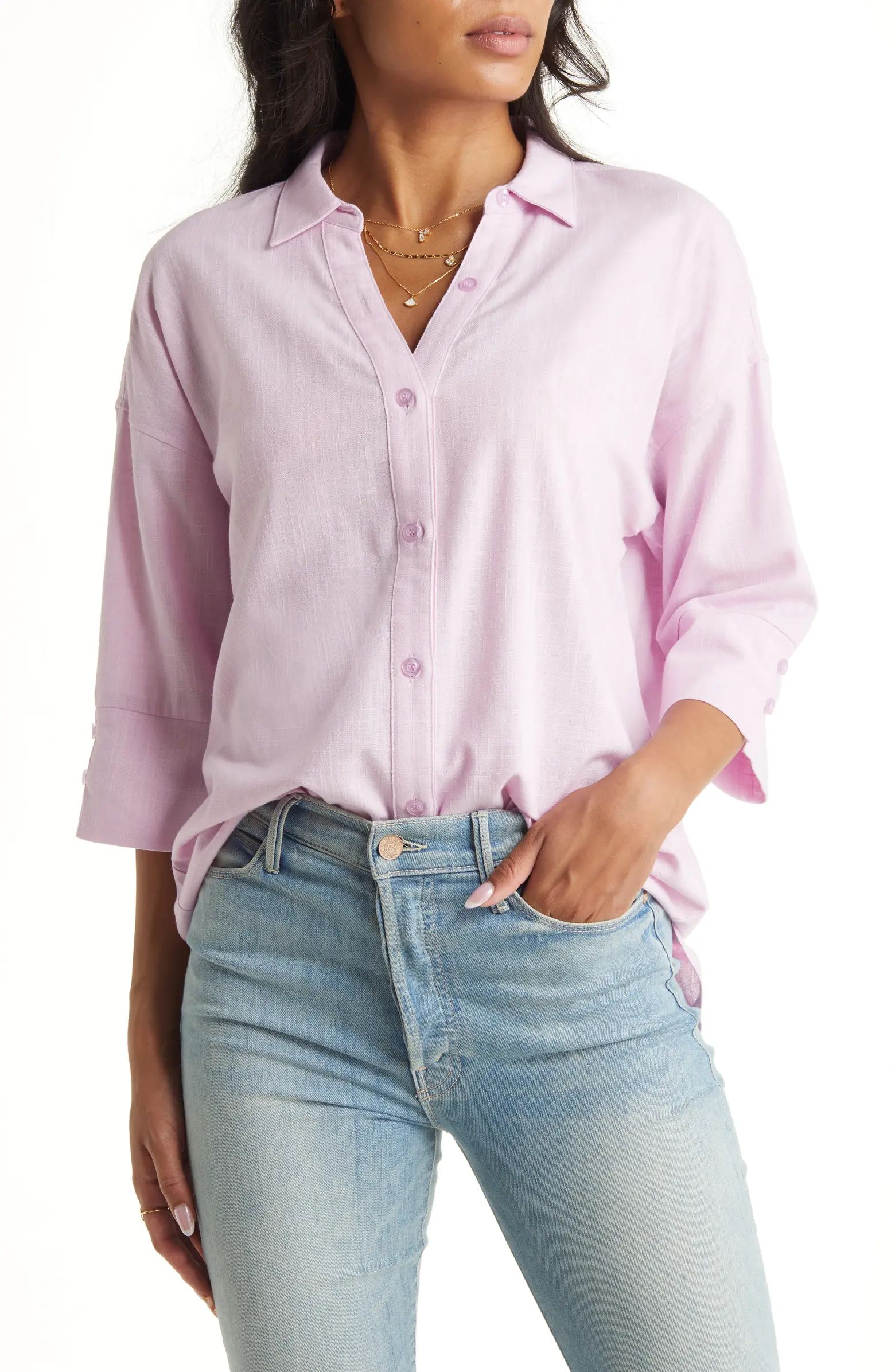 VICI Collection Cotton Linen Button-Up Shirt | Nordstrom | Nordstrom