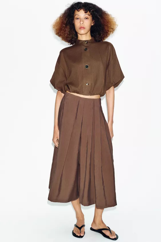 LINEN BLEND PUFF SLEEVE SHIRT | Zara UK