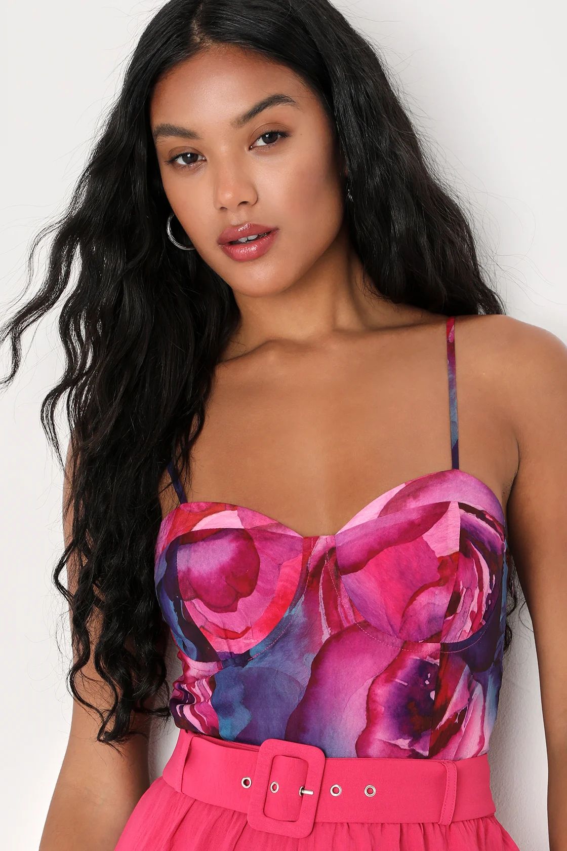 Perfect Energy Purple Multi Floral Print Bustier Bodysuit | Lulus