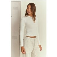 White Melange Soft Cotton Long Sleeve Top | PrettyLittleThing UK