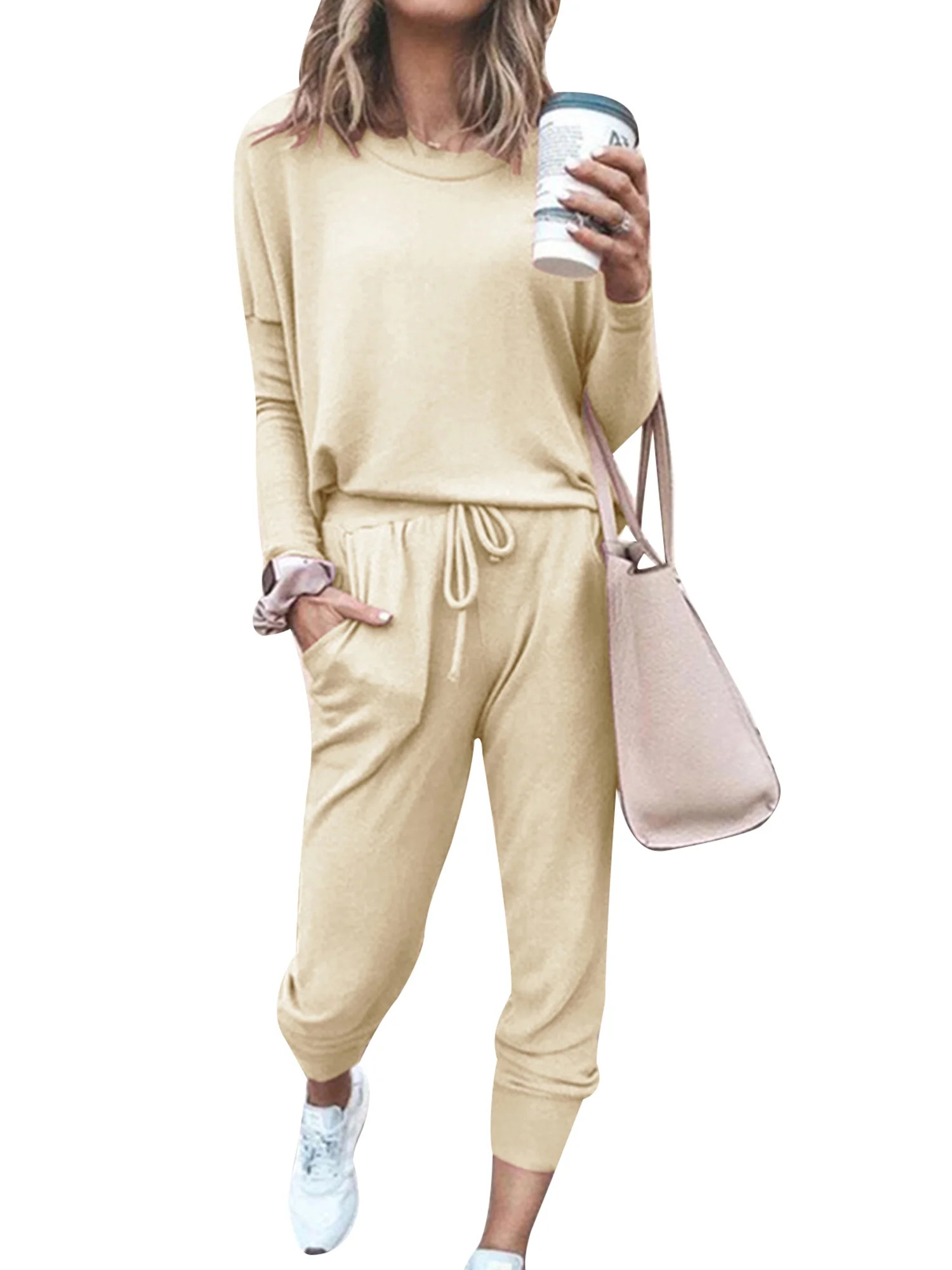 Women Comfy 2 Pieces Long Sleeve Lounge Sets Crewneck Tracksuits Pullover Sweatpants Soft Pajamas... | Walmart (US)