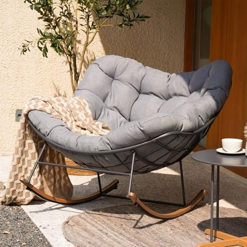 Grand patio Outdoor Rocking Chair, Oversized Papasan Rocking Chair with Thick Cushion, Indoor Out... | Amazon (US)