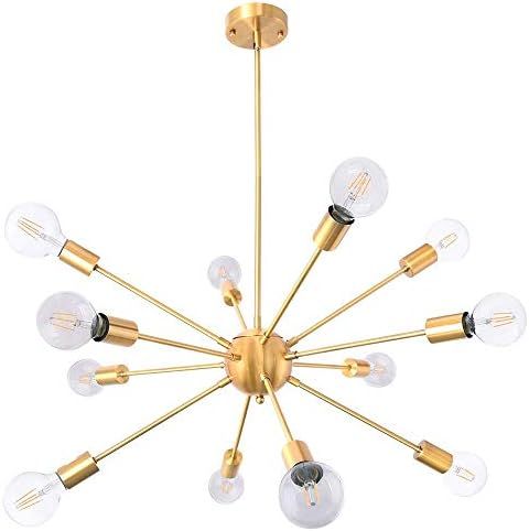 KOSTOMO Gold Chandelier 12 Lights Mid Century Modern Sputnik Light Fixture Brushed Brass Ceiling ... | Amazon (US)