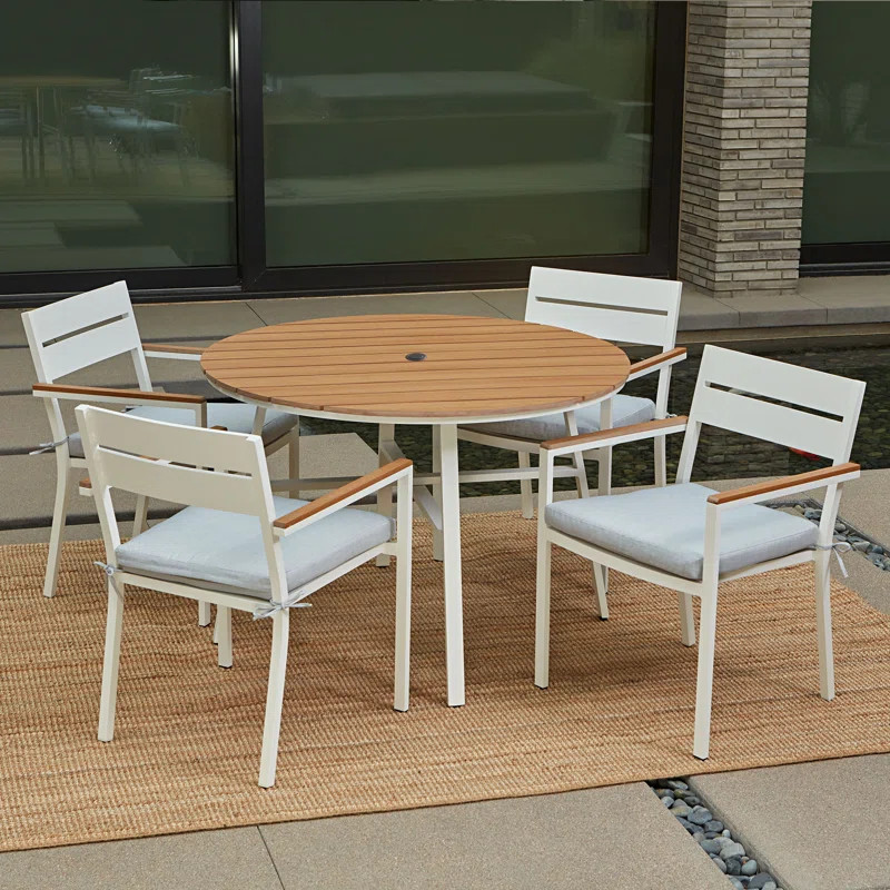 Abhijit Round 4 - Person 47.2'' Long Dining Set with Cushions | Wayfair North America