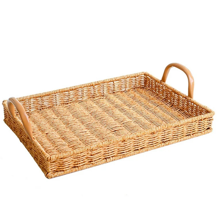 Kinaerty Rattan Braided Serving Tray with Handles Hollow Out Drainage Stable Smooth Edge No Defor... | Walmart (US)