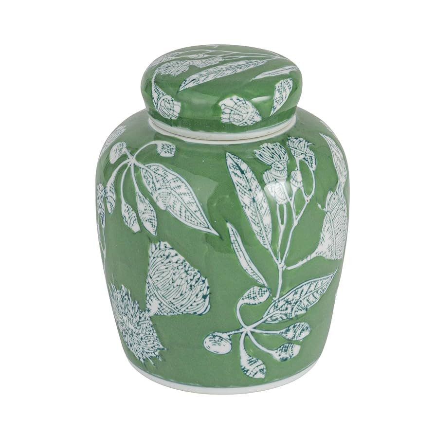 Creative Co-Op Decorative Ceramic Ginger Jar with Lid, Green | Amazon (US)