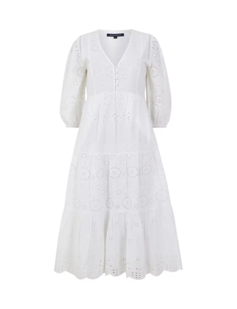 Pure Cotton Broderie V-Neck Midi Tiered Dress | Marks & Spencer (UK)