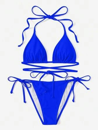Solid Triangle Tie Side Bikini Swimsuit | SHEIN