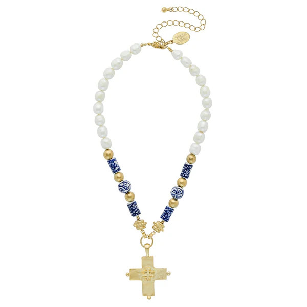 Blue & White Jerusalem Cross Necklace | Susan Shaw
