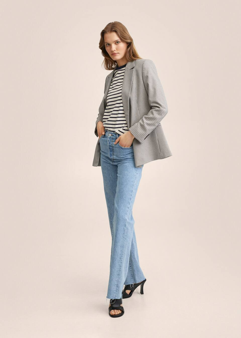 Double-breasted check blazer | MANGO (US)