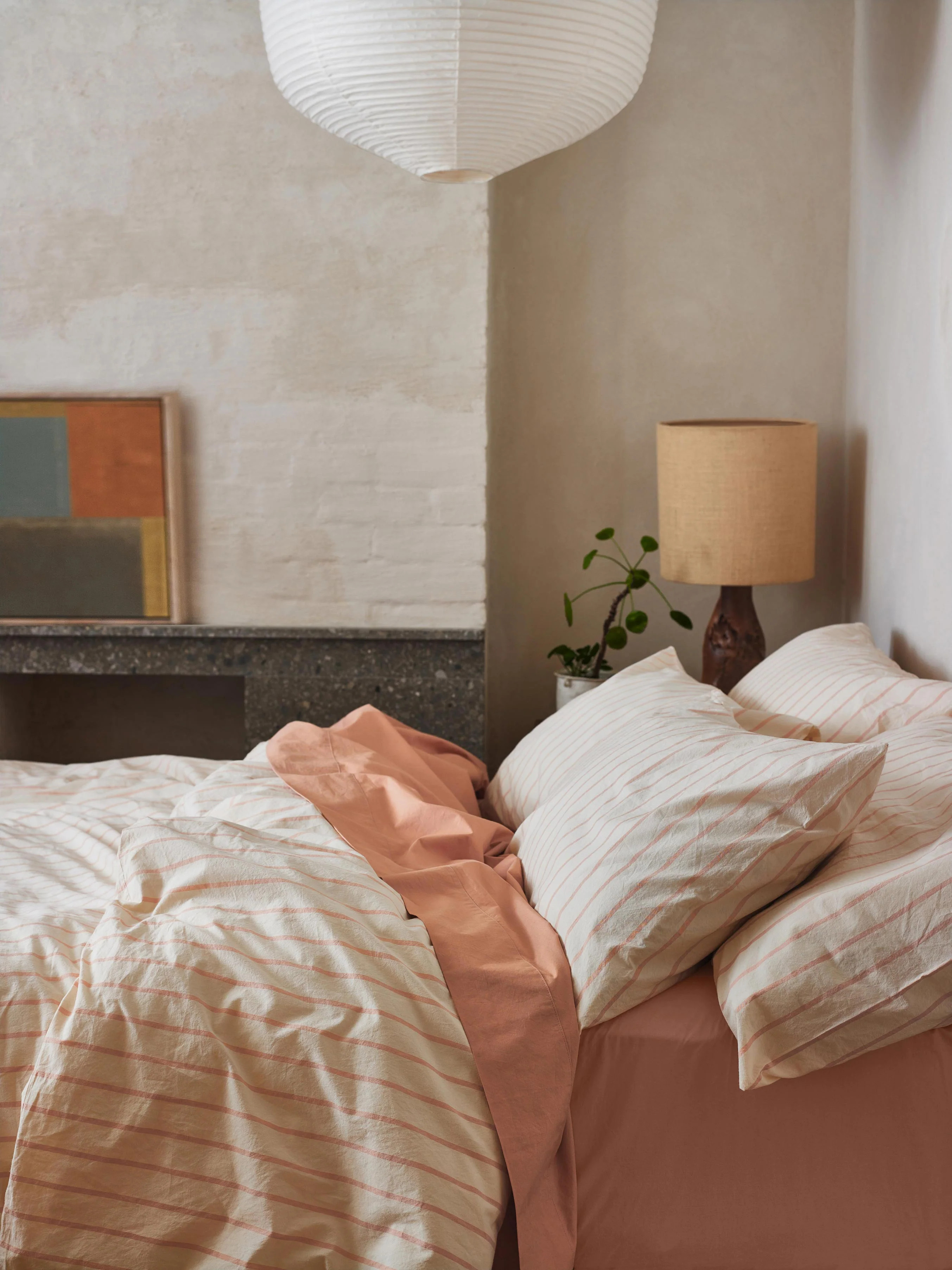 Blush Pink Slumber Stripe Cotton Duvet Cover | Piglet