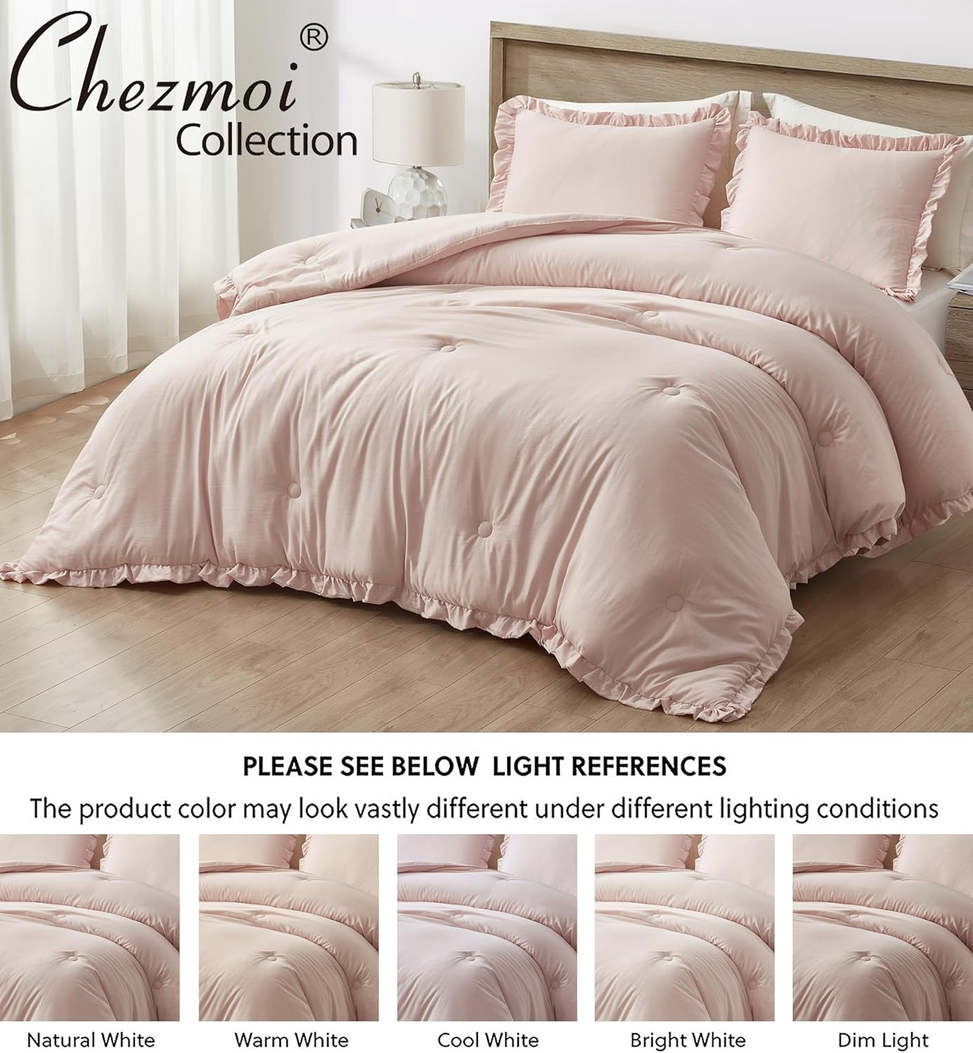 Chezmoi Collection Nora Blush Comforter Set King Size 3-Piece Fluffy Soft Stone-Washed Ruffled Sh... | Amazon (US)