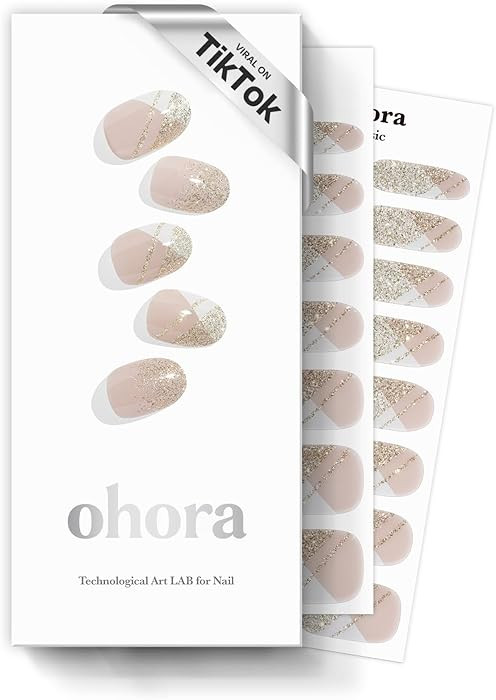 ohora Semi Cured Gel Nail Strips (N Golden Glint) - Nude/White Works with Any UV/LED Lamps, Salon... | Amazon (US)