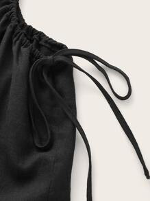 SHEIN Puff Sleeve Cut Out Waist Drawstring Dress | SHEIN